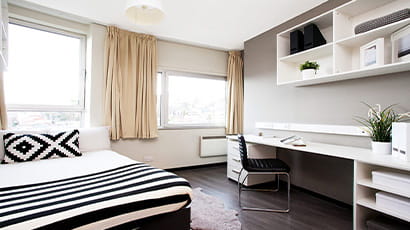 An example student room in Nelson and Drake House.