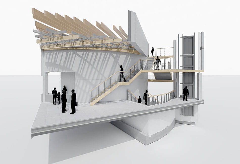 close up of a cross section of a building.