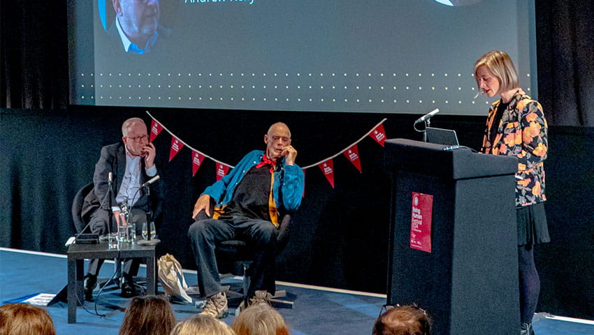 Richard Long in conversation at UWE Bristol for Bristol Distinguished Address Series, November 2024.