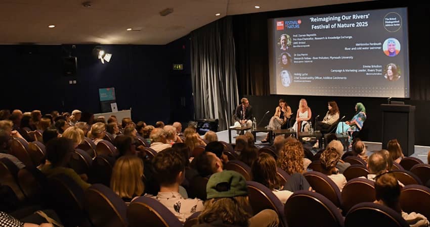 A view of the crowd and the panel at Bristol Distinguished Address Series, June 2025.