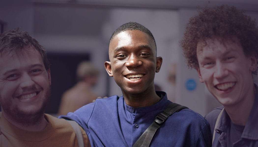 Smiling student with friends