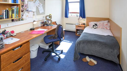 Example of student room in The Hollies on Glenside Campus.