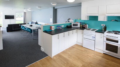 A fully equipped kitchen in a Wallscourt Park flat.