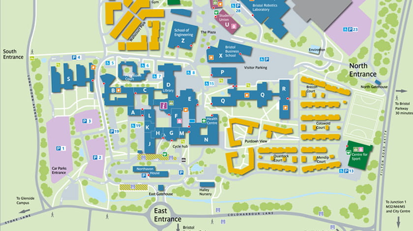 An extract showing part of the Frenchay Campus map.