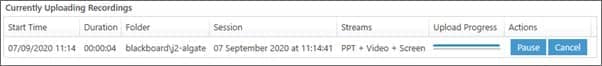 Screenshot showing uploading recording progress.