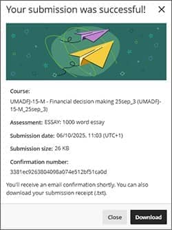 Screenshot showing on-screen submission success notification.