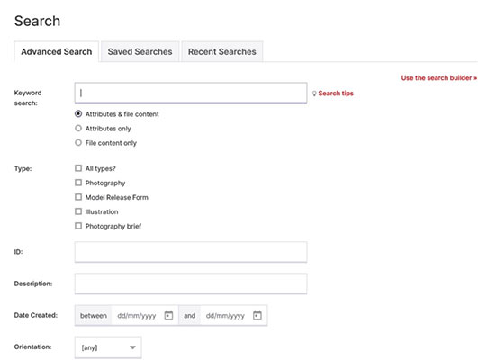 Asset Bank advanced search screenshot.