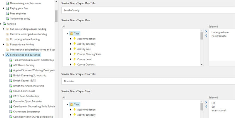 A screenshot showing filter tag picker in the in the service filter page template.