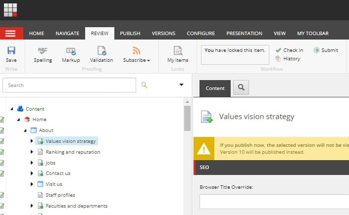 Content Editor menu.