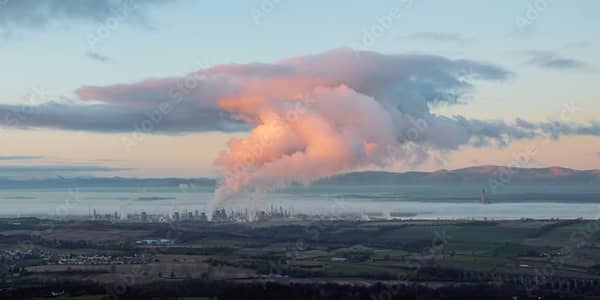 Panoramic view of the sea depicting air pollution in Scotland.