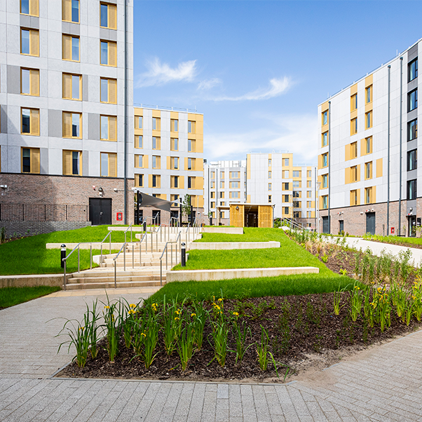 The central avenue through Purdown View accommodation, Frenchay Campus.