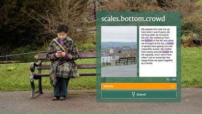 Woman sat on a park bench looking at mobile phone with a what3words mock up alongside.