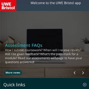 A screenshot of the UWE app assessment FAQs screen
