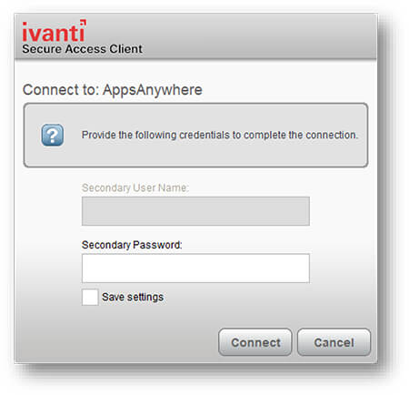 Screenshot of the 'Connect to: AppsAnywhere' window