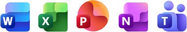 Application icons of Word, Excel, PowerPoint, OneNote and Teams.