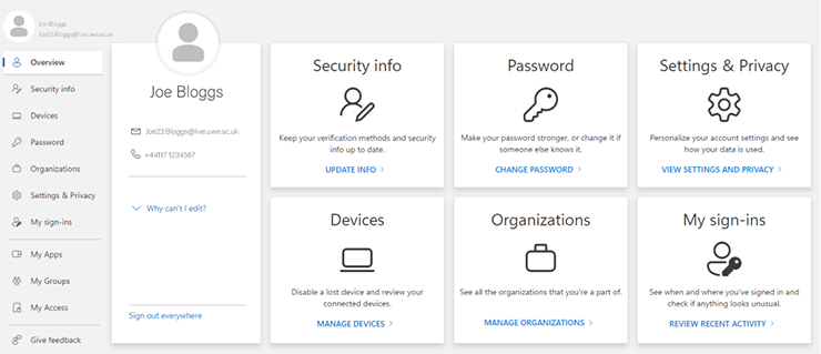 Screenshot of a Microsoft account dashboard