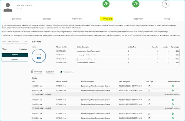 Screenshot highlighting the fourth attendance tab on MyAttendance portal