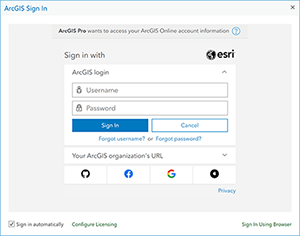 ArcGIS sign in screen.