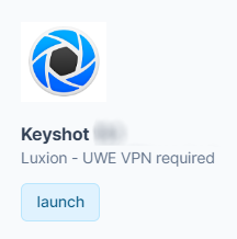 Keyshot search result, with the launch button highlighted.