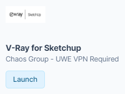 V-Ray for Sketchup search result, with the launch button highlighted.