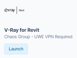 V-Ray for Revit search result, with the launch button highlighted.