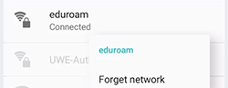 Android wifi settings displaying 'Forget network'.