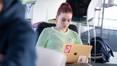 Student working on a laptop